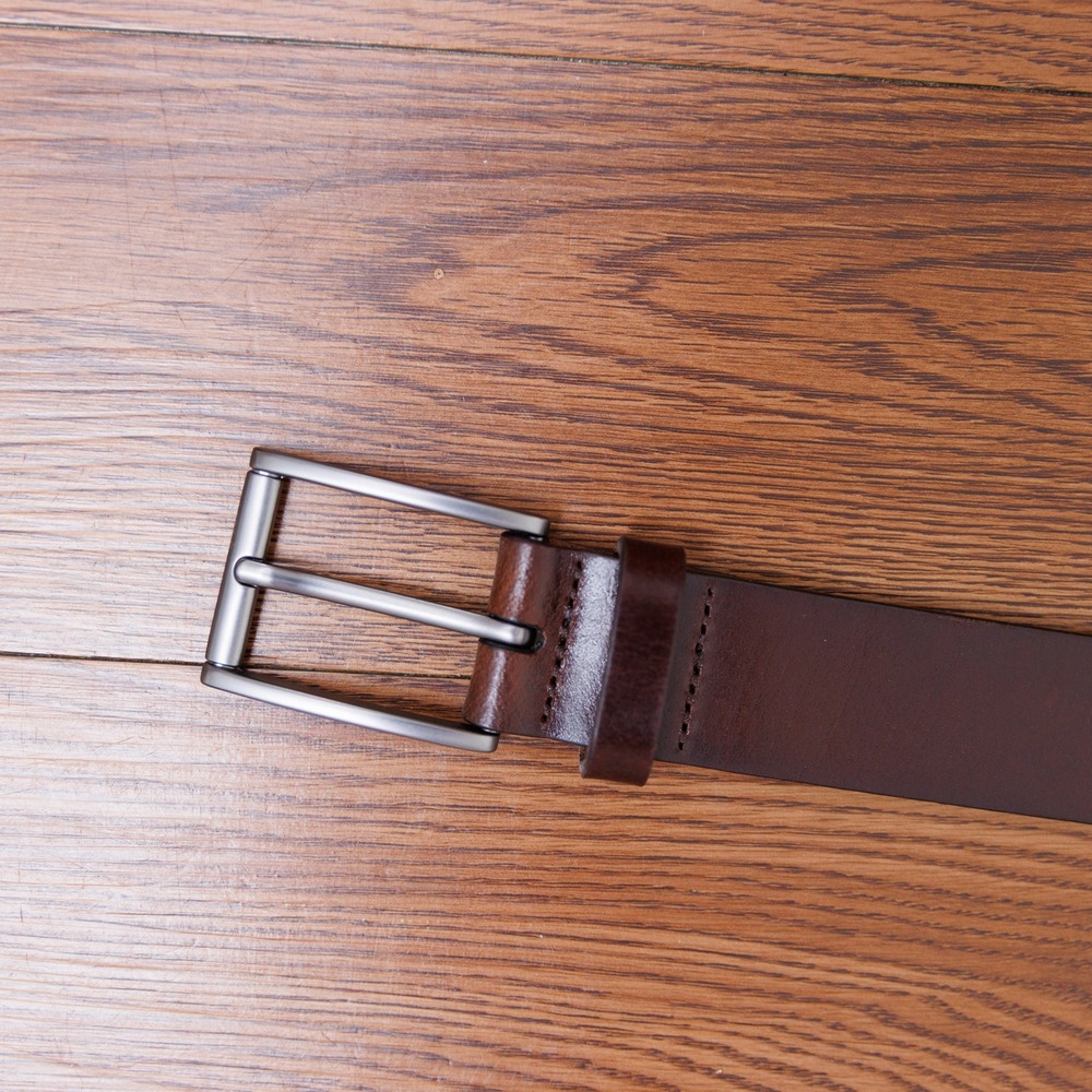 Mens Brown Genuine Leather Dress Belt with Gunmetal Buckle Size 38 40